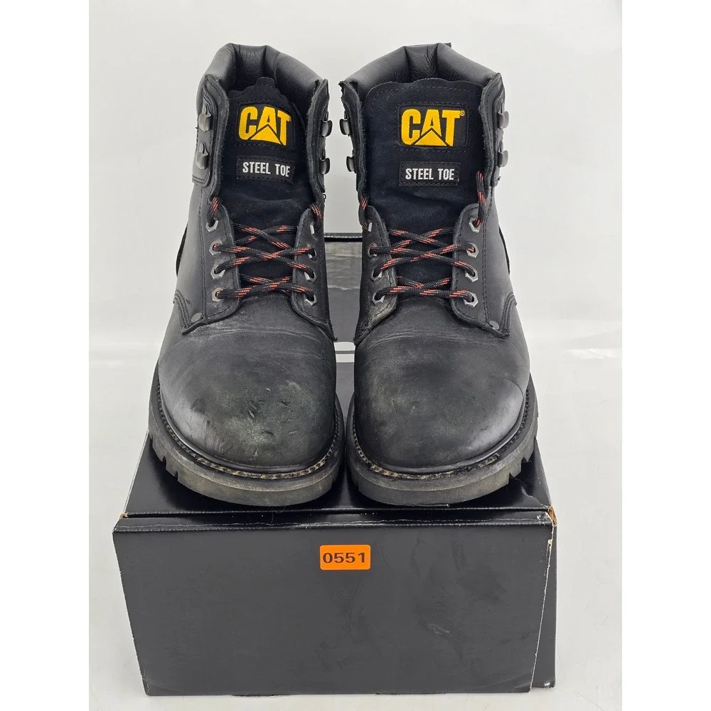 Caterpillar Second Shift Steel Toe Work Boots Mens 14 Black Leather - Good